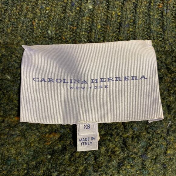 CAROLINA HERRERA Size XS Green Virgin Wool Cashmere Blend Cable Knit Coat - Picture 5 of 7